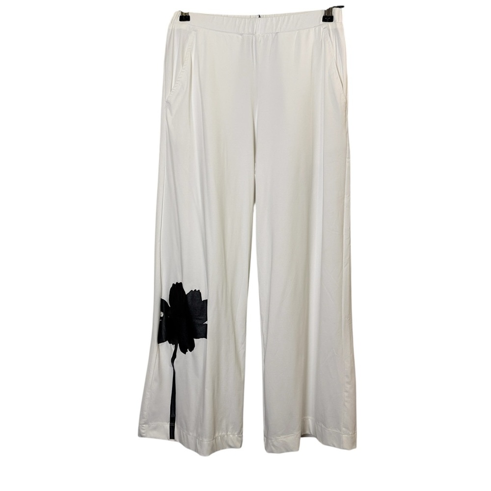 Alembika Tekbika Women’s White Wide Leg Flowy Pants with Bold Floral Accent XS/S
